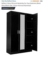 Reflect 3 Mirrored Wardrobe, Black Gloss/black Oak Colour