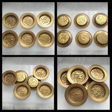 Vintage Brass 9cm diameter 6 pcs Ashtray/ tea bag holder Embossed plates
