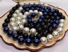 VINTAGE NECKLACE AUTOGRAPH M&S SIMULATED PEARL BLUE BLACK COSTUME JEWELLERY  