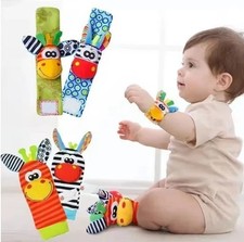4x Baby Wrist Rattles & Foot Finder Socks Best Toy Set – Sensory Gift for Kids