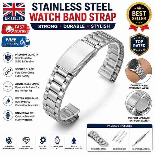 Stainless steel watch strap - steel,
