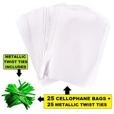 25 Clear Cellophane Sweet Bags with Ties for Cookie Cake Kids Gift Candy Display
