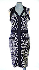 Jus D Orange Dress Bodycon Monroe White Navy Optical Print Bandage Unusual UK 8
