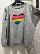 Luella Cashmere Merino Wool Grey Jumper Rainbow Heart One Size