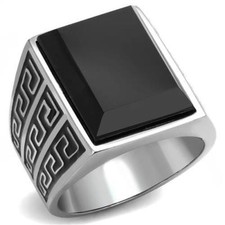 Mens  silver  onyx ring signet