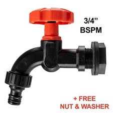 Water Butt Tank Tap, Hozelock Compatible Connection & Securing 3/4" Nut & Washer