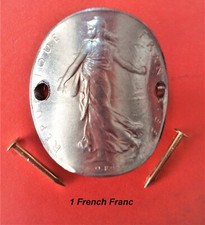 VINTAGE WALKING / HIKING STICK BADGE / MOUNT ONE FRENCH FRANC 1970's DATES VARY