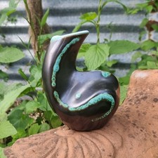 Studio Pottery Abstract Elephant Vase Black Turquoise Glaze Signed Retro Vintage