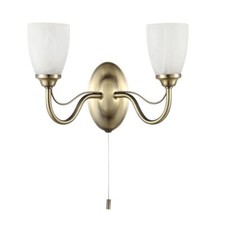 Litecraft Madrid Wall Light 2 Arm With Frosted Shades - Antique Brass Clearance