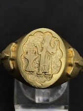 Novelty 18Ct Gold ZOROASTRIAN Religion faravahar Torch Man Signet Ring 26.5Grams