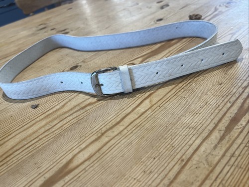 White leather belt - leather, 44