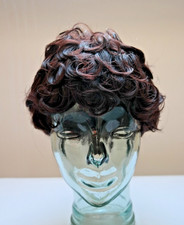 Short Curly Hair Wig Premium Synthetic Tongable Lace Parting Brown Burgundy