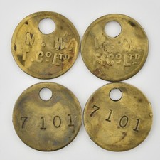2x sets Brass Miner's Pit Check Tag? M.W.T. Co. LTD & Plain Colliery Pair Token