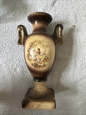Staffordshire Pottery Porcelain Two Handled Vase Swing Picture Design Vintage