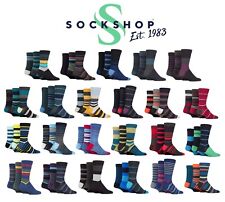Mens Bamboo Socks Stripe Gentle Comfort Cuff Colourful 7-11/12-14,3 Pr, SOCKSHOP