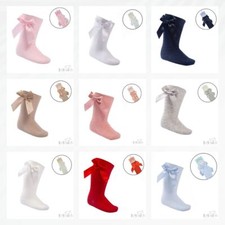 Baby Girls Bow Socks  Knee High Ribbon Bow Romany / Spanish Newborn - 9 year
