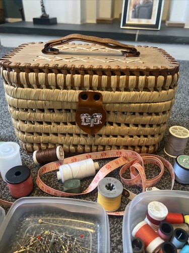 Vintage sewing basket with - vintage,