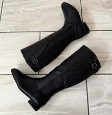 Womens Black Knee-High Riding Boots Faux Leather Side Zip Buckle Detail Size 3-8
