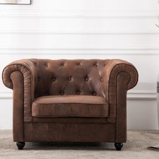 Chesterfield  Distressed Tan Leather Armchair Tufted Single Seater Reading Chair