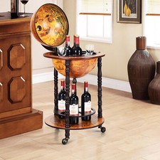 2-Tier Globe Drink Cabinet Home Restarant Wine Storage Stand with Swivel Casters
