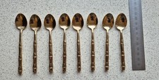 Vintage 8pc Gold Colour Faux Bamboo Demitasse Spoons Set 11cm Hollywood Regency