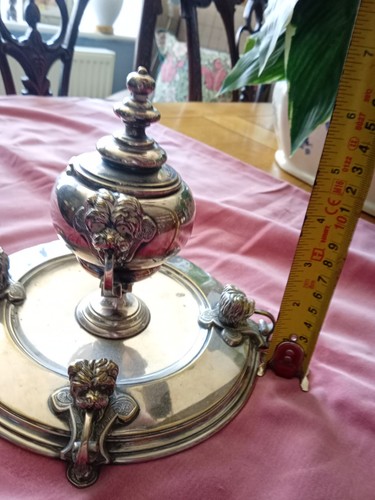Silver plate ink well stand - plate, well/stand
