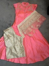 GOWN WEDDING INDIAN ETHNIC PAKISTANI PARTY WEAR, GOWN DRESS - PEACH COLOUR XL