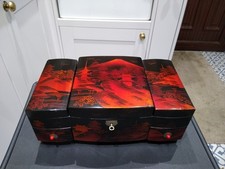 Vintage 1940s-50s Japanese Lacquer Musical Jewelry Box Key Plays Japanese Music