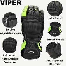 Viper Axis 8 Motorcycle Leather Ride Gloves Waterproof CE Approved Black Hi-Fiz