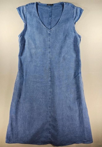 Oska blue 100 linen - linen, v-neck