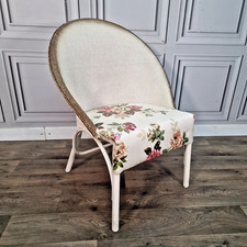 Vintage Rattan Tub Chair – Floral Upholstered Woven Loom Seat Retro Mid Century