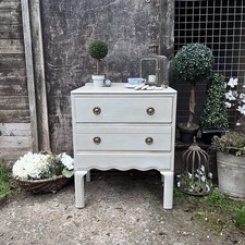 Grey Hand Painted 1930s Country Style Vintage Chest of Drawers / Bedside Table