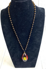 Oversized Faux Amber Resin Chunky Statement Bead Necklace, Pearl & Shell Inside