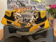 Mens Puma Hi-Tops yellow/black Trainers Men’s uk12  Vintage, Rare Shoe Y2K??