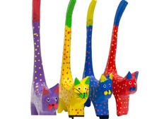 SET OF 4 SMALL WOODEN CATS Hand Painted Dots  Hand Carved Home Decor Ornament