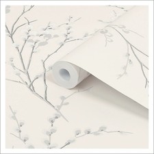 Laura Ashley Pussy Willow Wallpaper, Off White / Steel Grey, 113359, Batch 102