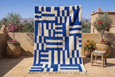 Blue Moroccan Wool Rug, Beni