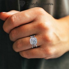 Ring Engagement Cut Zircon Simulated Diamonds Stone 925 Sterling Silver Filled