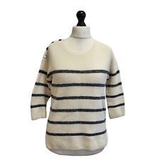 Breton 100% Cashmere Jumper Cream Pure Collection Blue Striped Round Neck UK 12