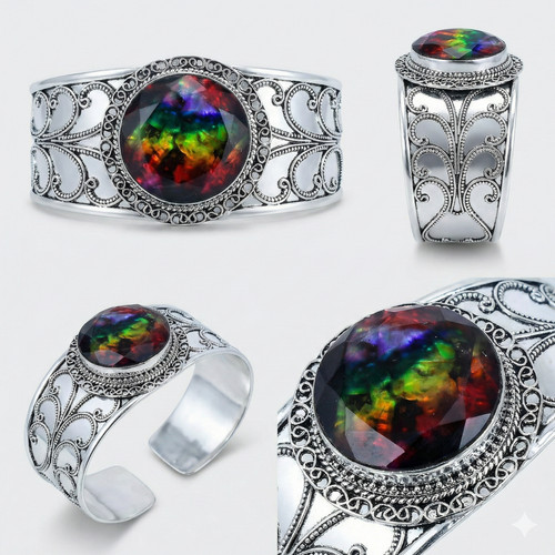Ammolite cuff bangle - cuff,