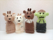 The Three Billy Goats Gruff (and Troll) - 4 Hand Knitted  Finger Puppets - New