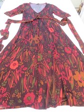 KEW ARTS & CRAFTS RENNIE MACKINTOSH BROWN RED MIX SILKY SATIN JERSEY DRESS UK 12