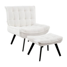 Stylish Cube Design Folding Back Upholstered Occasional Velvet Chair w/Footstool