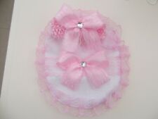 Romany bling baby / toddler girls bib + Pink Crochet satin + lace bow Headband.