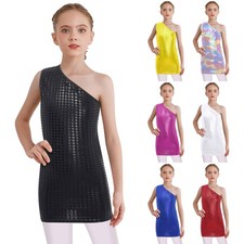 UK Teen Girls Shiny Party Twirl Dress Cheerleading Dance Outfit Hip Hop Clothes