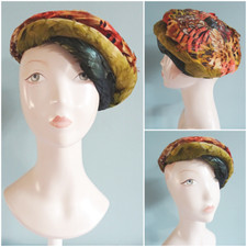 Vintage Feather Hat 1950s Pheasant Ladies Cap Domed Brown Orange Country1960s