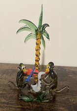  Lauscha Glass Figurine monkey jazz band palm trees vintage 1960s collectible 