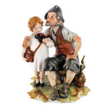 Capodimonte First Days At School Child with Old Man by Tyche Bruno Vintage