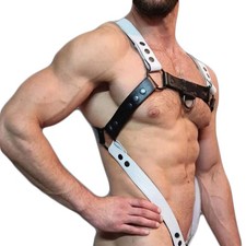 Men’s Leather BDSM Harness with Metal Cock Ring – Adjustable Chest Straps