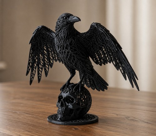 Gothic raven skull statue - raven,